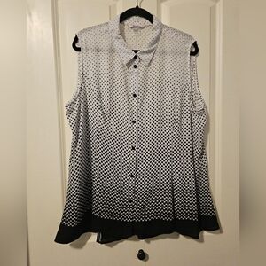 TANJAY Tank Top Black & White Polka Dot Sleeveless Blouse Button Front Top Sz XL